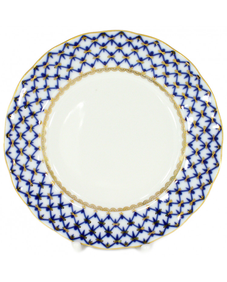 LOMONOSOV IMPERIAL PORCELAIN DESSERT PLATE COBALT NET TULIP